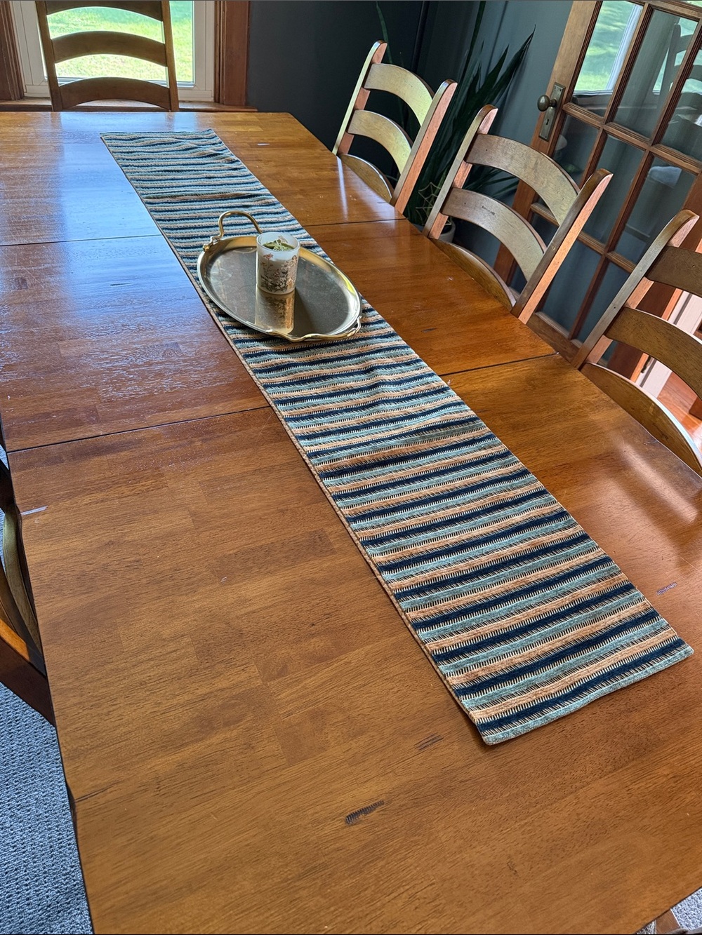 Table Runner Stripes Multicolor Woven Home Decor jewel tone chenille velvet 70”